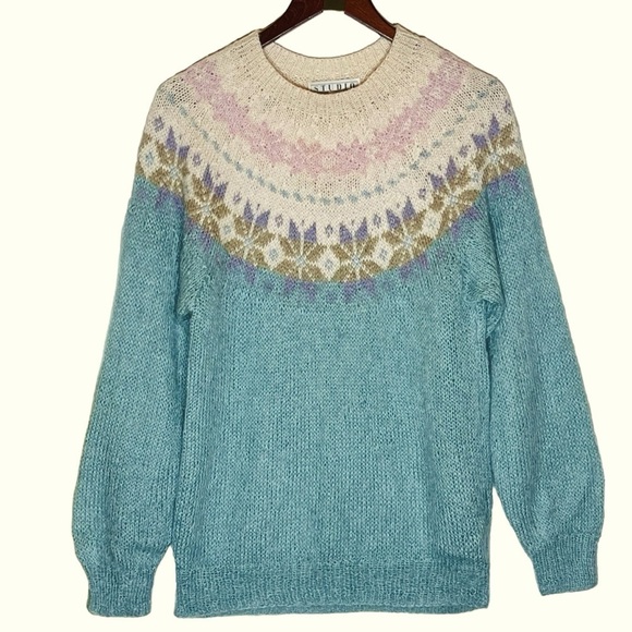 Studio Michelle Stuart Hand Knit Mohair Vintage Fair Isle Sweater Small - Picture 1 of 6